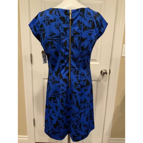 Michael Kors Blue & Black Geometric Fit & Flare Short Sleeve Dress Size 10 - Picture 6 of 8